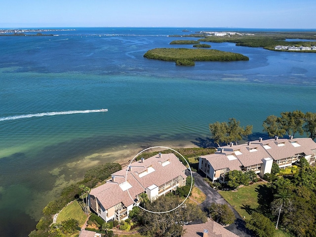 aerial view featuring a water view