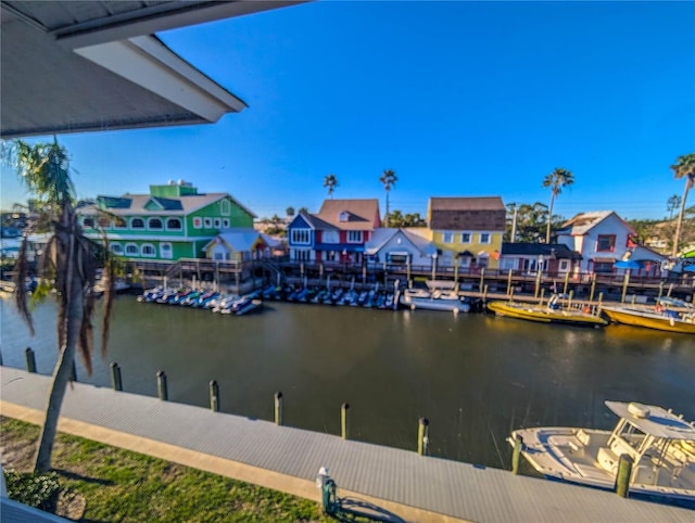 dock area with a water view