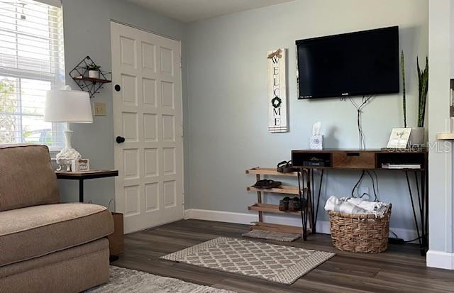 sitting room featuring dark hardwood / wood-style floors