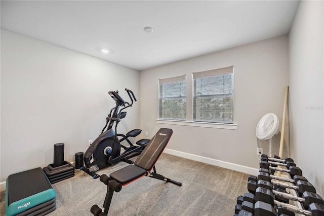 exercise room featuring carpet