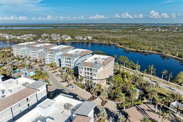 aerial view with a water view