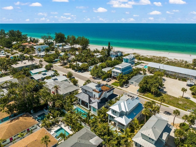 aerial view featuring a beach view and a water view