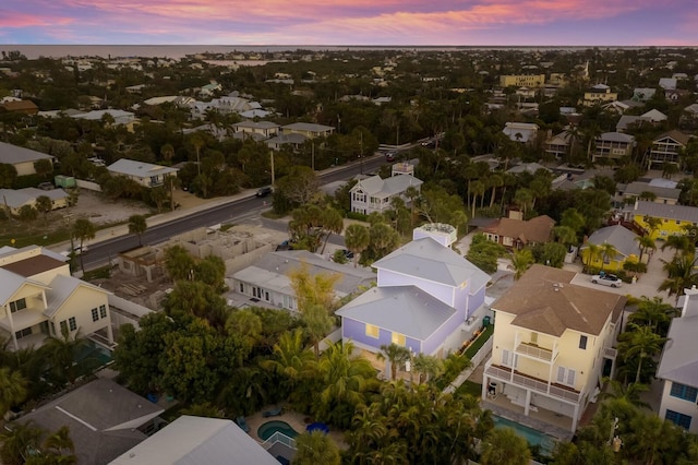 view of aerial view at dusk