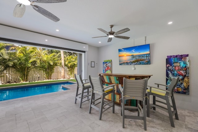 dining room with ceiling fan