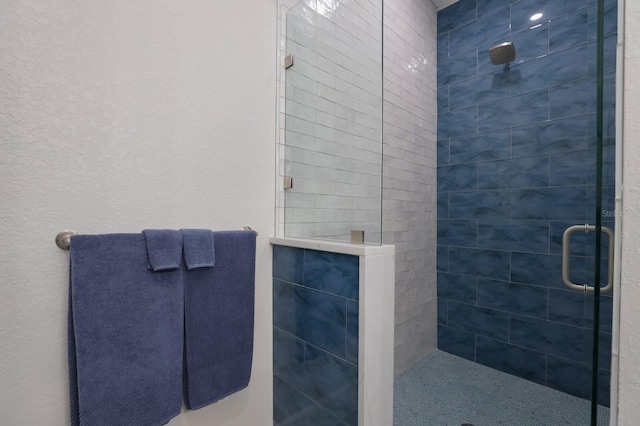 bathroom featuring a shower with door