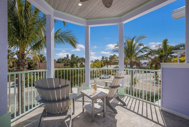 balcony with ceiling fan