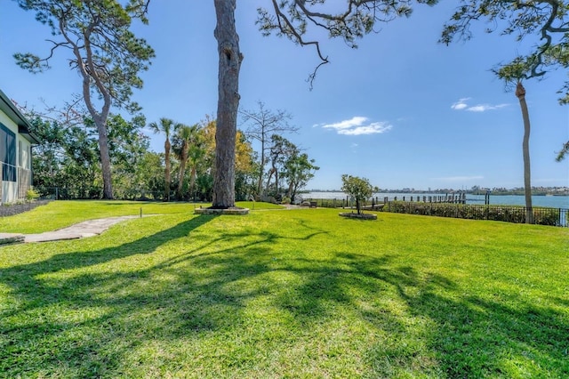 view of yard with a water view