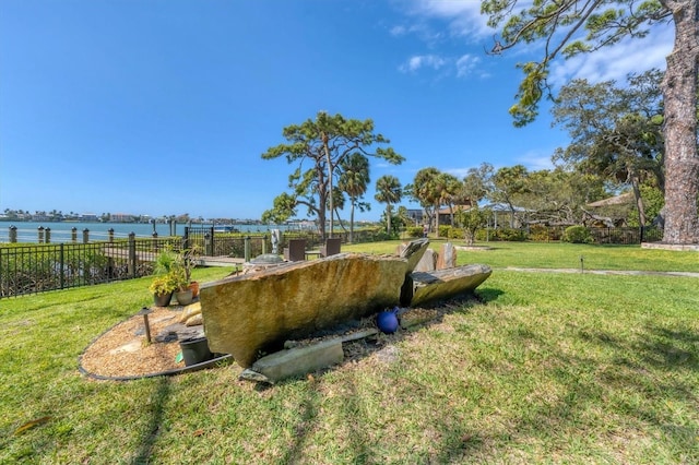 view of yard with a water view