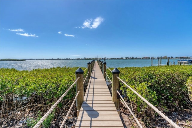 view of dock featuring a water view