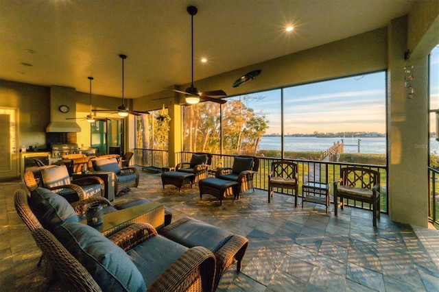exterior space featuring a water view