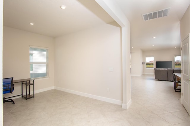 office area featuring recessed lighting, visible vents, and baseboards