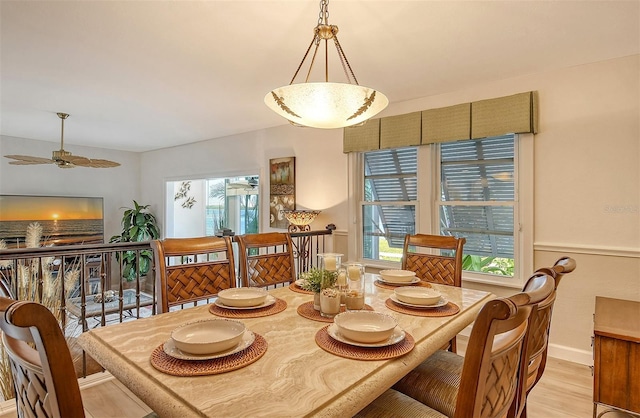 dining room featuring ceiling fan and light hardwood / wood-style floors