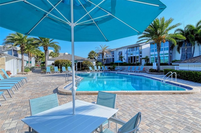 view of pool featuring a patio