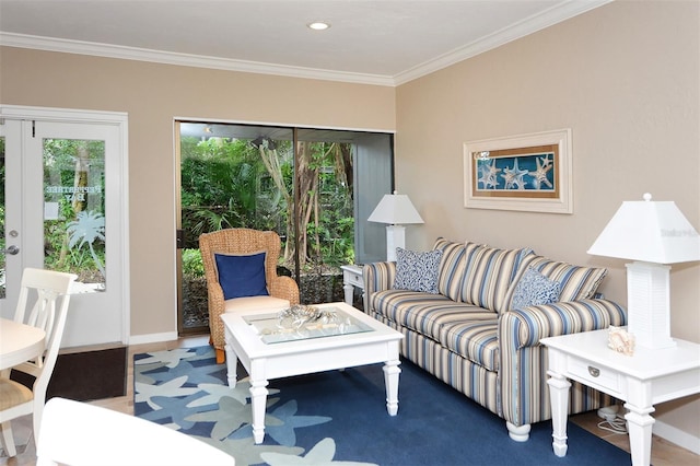 living room featuring ornamental molding