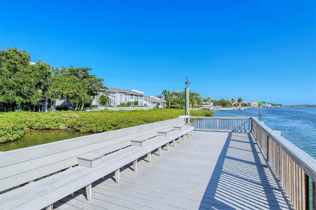 view of dock with a water view