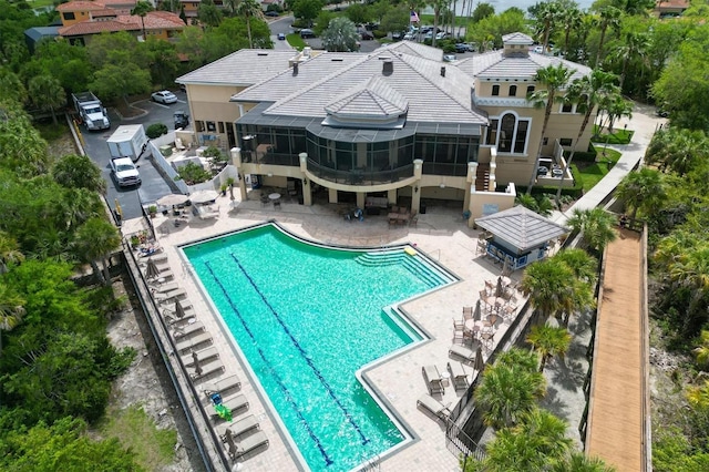 view of pool featuring a patio