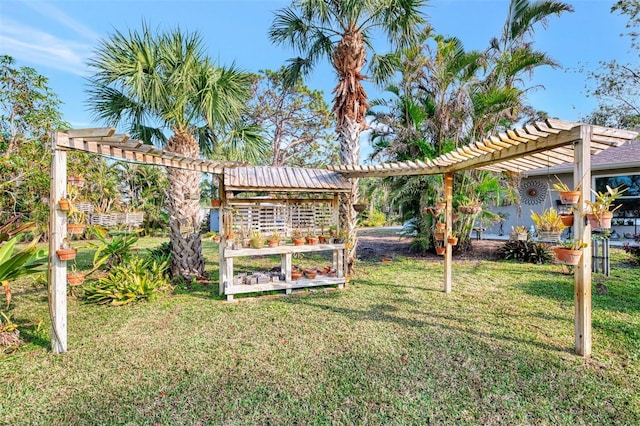 view of yard with a pergola