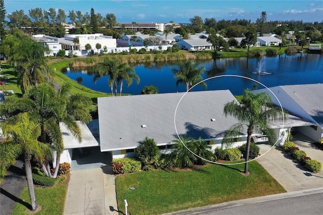 bird's eye view featuring a water view