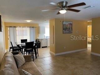 living room with ceiling fan