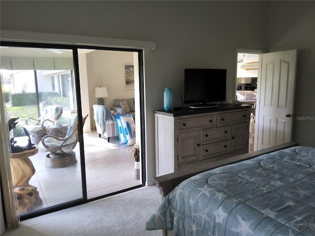 bedroom featuring light carpet