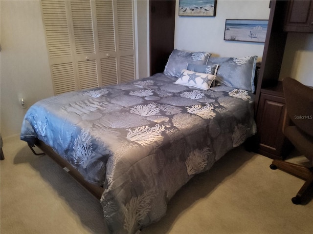 carpeted bedroom featuring a closet