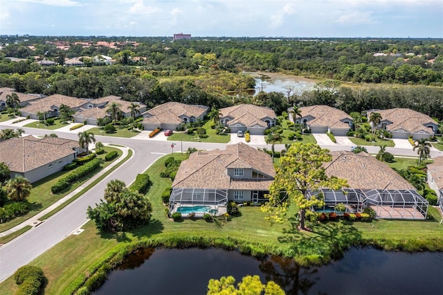 bird's eye view featuring a water view