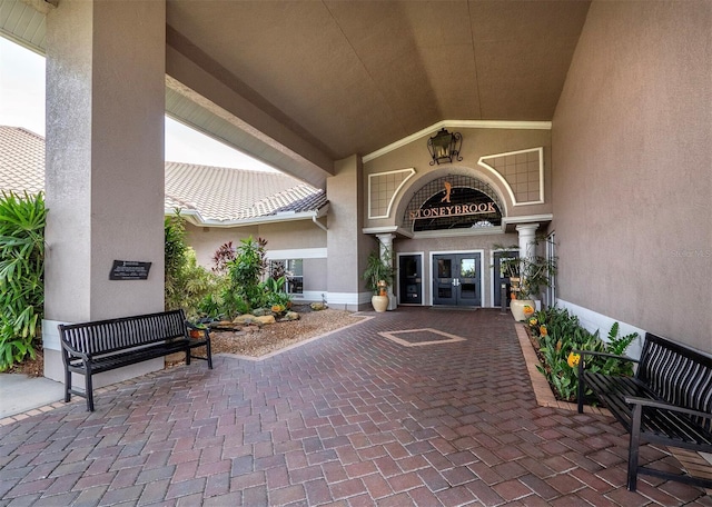 property entrance with french doors