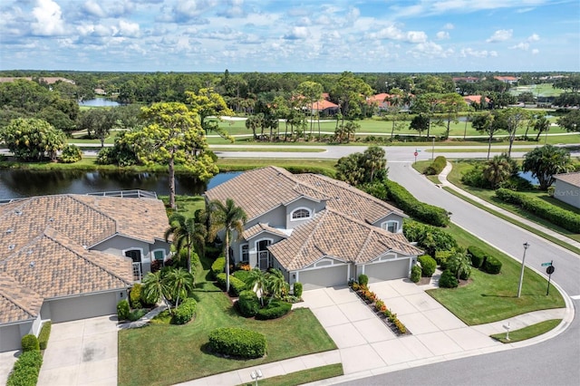 bird's eye view featuring a water view