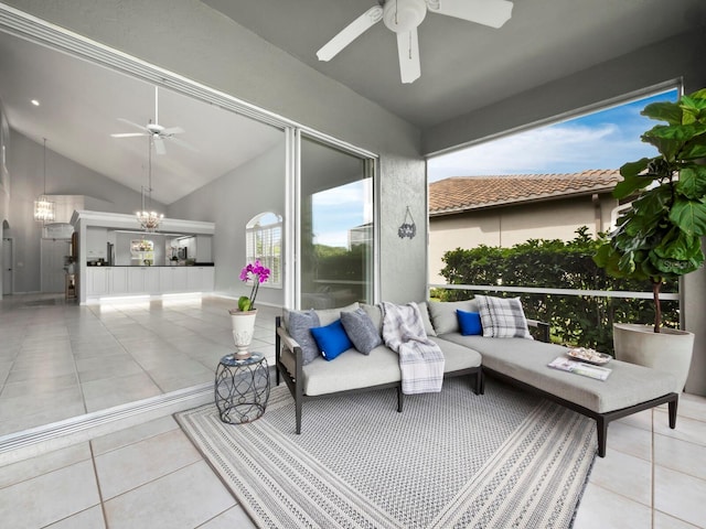 8737 Pebble Creek Ln, Sarasota, FL 34238 - view of patio / terrace with ceiling fan and an outdoor hangout area