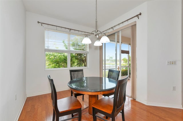 dining space with light hardwood / wood-style floors