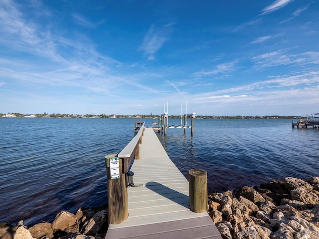 view of dock with a water view