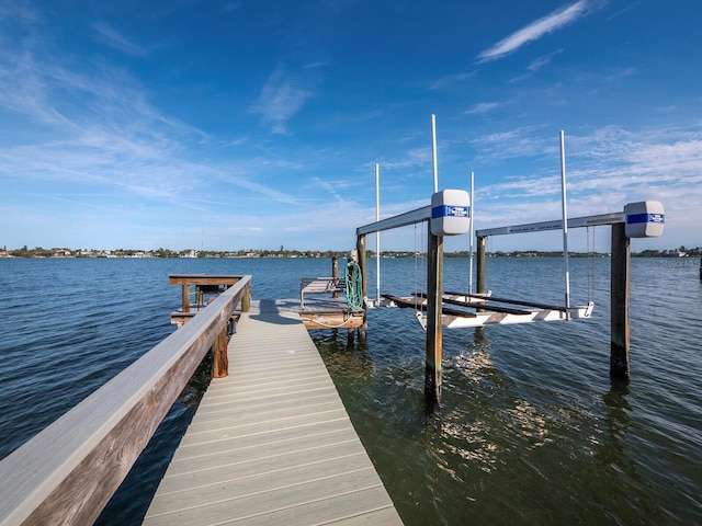 view of dock with a water view