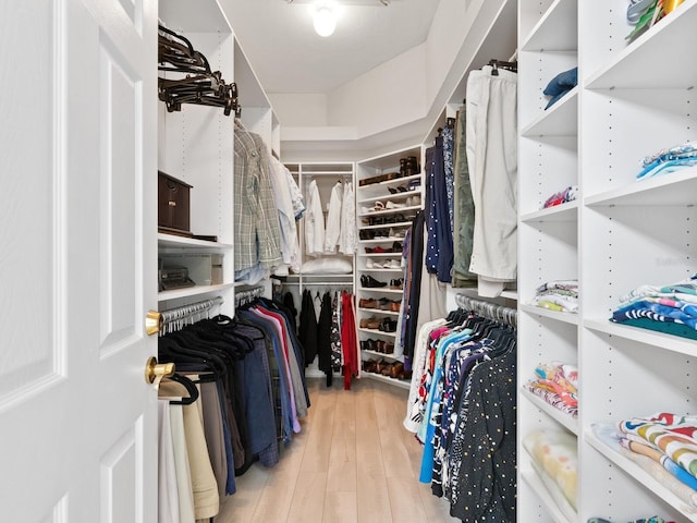 spacious closet with light hardwood / wood-style flooring