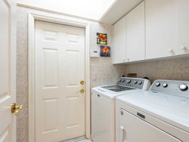 laundry area featuring cabinets and washer and clothes dryer