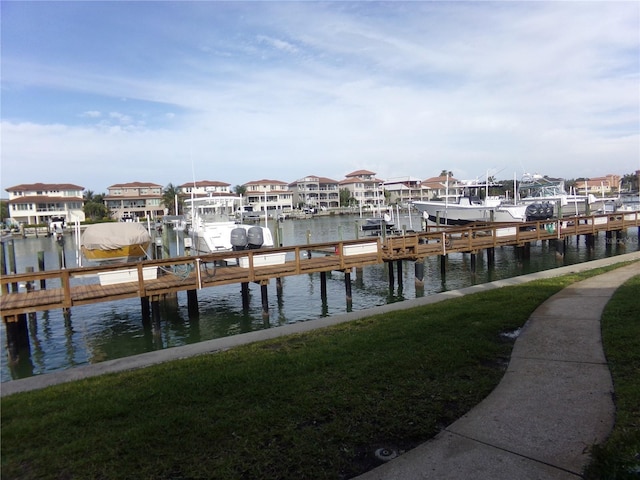 dock area with a water view