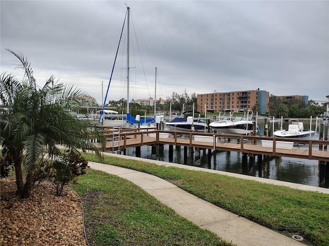 dock area with a water view