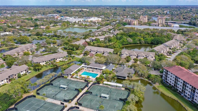 aerial view with a water view