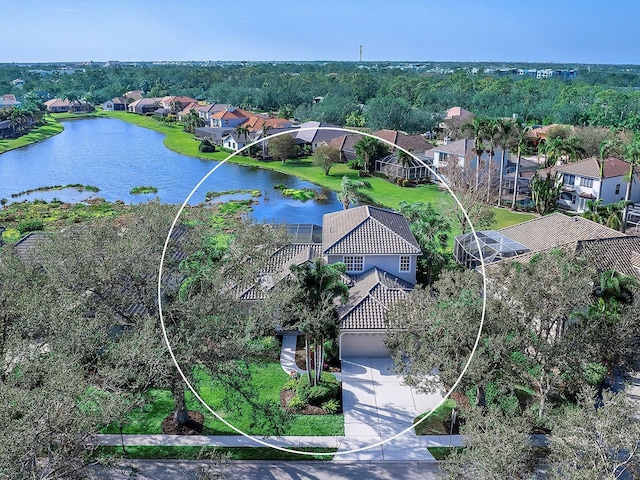 aerial view with a water view