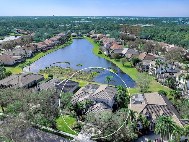 aerial view featuring a water view