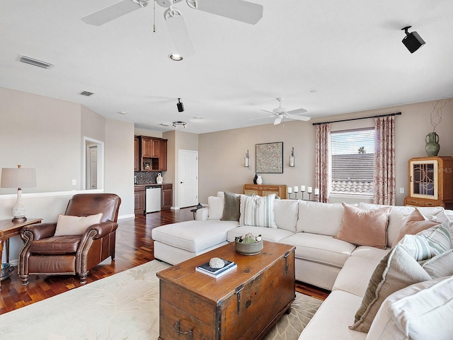 living room featuring dark hardwood / wood-style floors