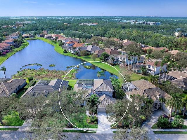 aerial view featuring a water view