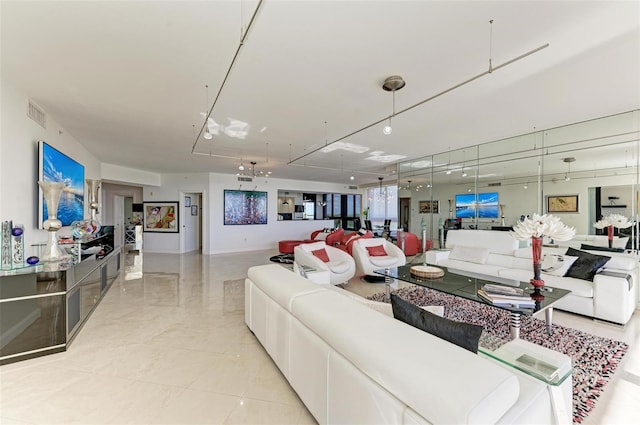 living room featuring light tile patterned floors