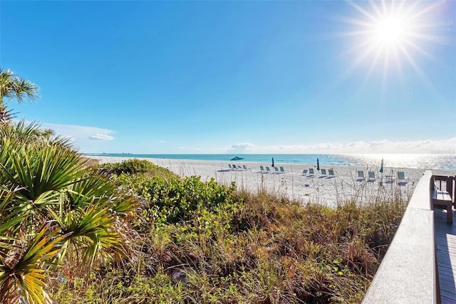 property view of water featuring a view of the beach