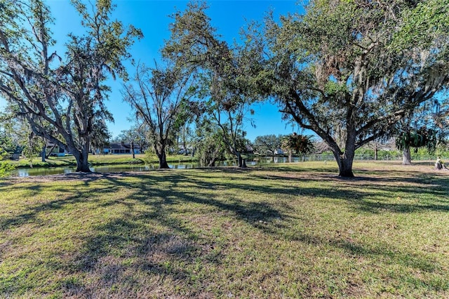 view of yard with a water view