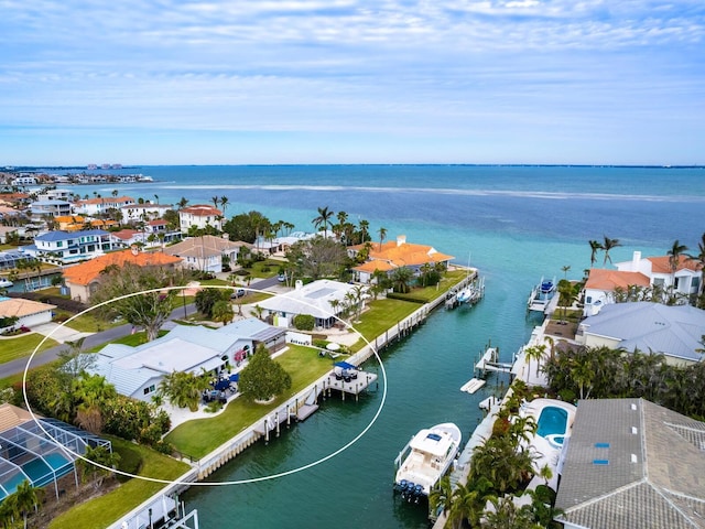 bird's eye view featuring a water view