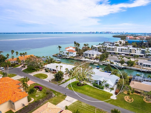 aerial view featuring a water view