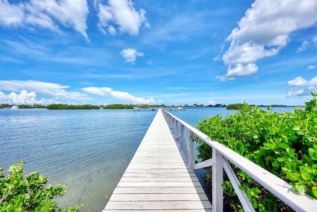 view of dock featuring a water view