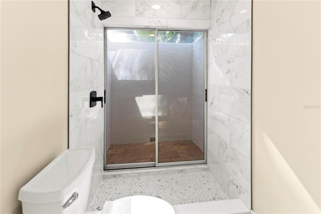 bathroom featuring a shower with shower door