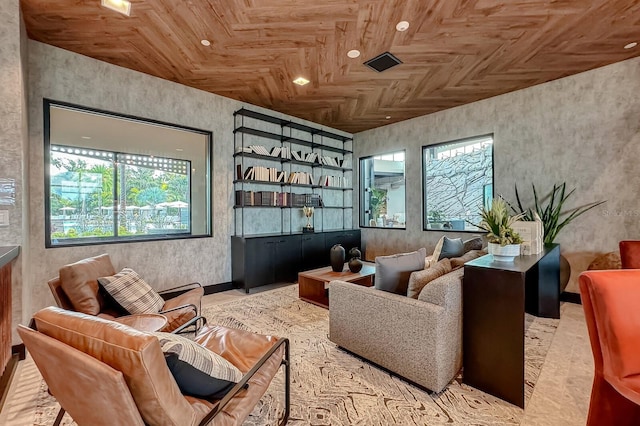 sitting room with wooden ceiling