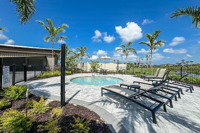 view of swimming pool with a patio